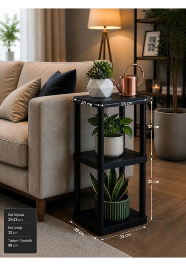 Sakura 3 Katlı Çiçeklik Saksılık Siyah
