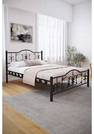 Argimo Pero Çift Kişilik Ferforje Metal Karyola 180x200 Siyah