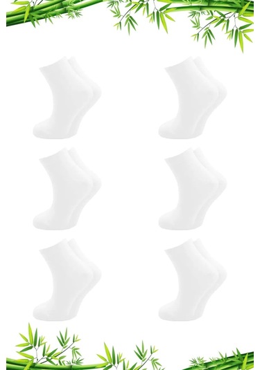 Bambu Erkek Yarım Konç Düz Beyaz Çorap Dikişsiz 6'lı Paket Beyaz