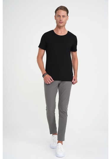 Comfort Fit Bisiklet Yaka Esnek Pamuk Düz Siyah Tişört Ts 915 Siyah