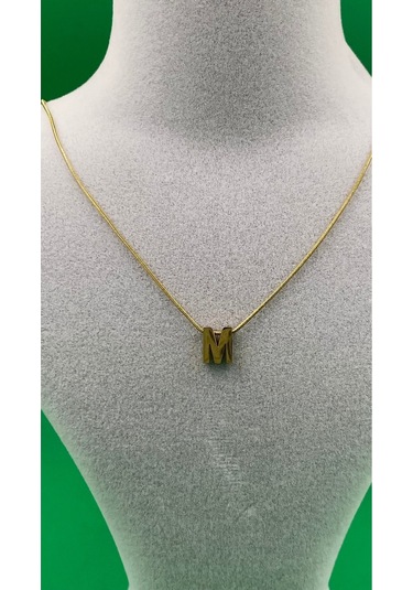 14k Altın Renginde M Harf Minimal Model Çelik Kadın Kolye Altın