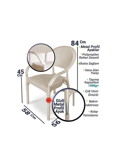Bambu Kapiçino 90x150 Cm Camlı Rattan Bahçe Balkon Masa Takımı Krem