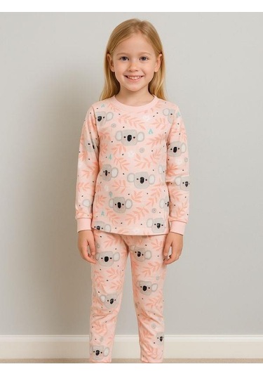 Kız Çocuk Koala Baskılı Pamuklu Pijama Takımı-16060 SOMON