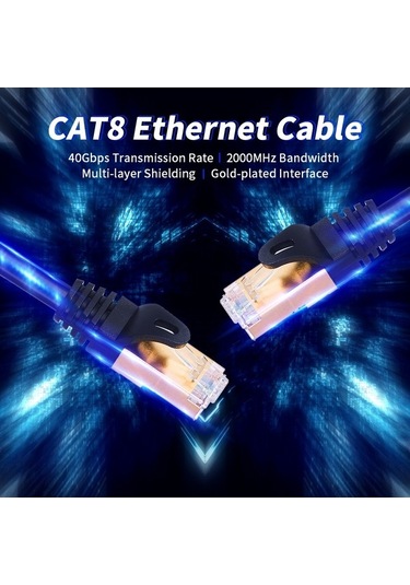 Fortunelane Kat8 Koruma Rj45 Ağ Kablosu, Kristal Bakır Tel, 40gbps Hızlı Transfer, 2000mhz Bant Genişliği, 10 Metre