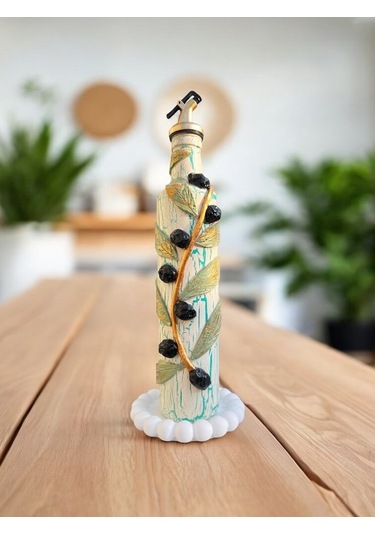 500 Ml Kil Kabartma Uygulama Akdeniz Ve Ege Dokunuşu El Yapımı Zeytinyağı & Üzüm Sirke Şişeleri, Yağ Yeşil