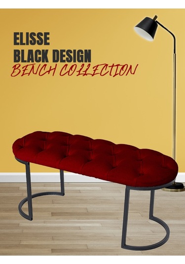 Elısse Black Puf - Metal Ayaklı Kapitoneli Model Puf, Bordo Bench