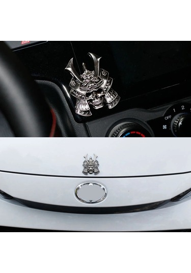 Stil - 7-3d Araba Sticker Premium Savaşçı Metal Araba Yan Çamurluk Arka Bagaj Kafatası Amblem Rozet  Herhangi Bir Araç