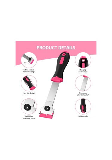 Moveevo 3'lü Temizlik Scraper Seti: 30 Plastik + 30 Metal Bıçaklı, Aluminyum Gövde, Kaydırmaz Kolu, Çift Taraflı Kullanim, Ev Temizliği İçin Pembe Diğer