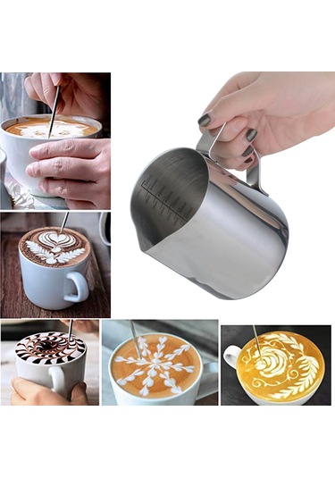 Qingmipy 304 Paslanmaz Çelik Süt Köpürtme Sürahisi - 350ml Espresso Ve Latte Sanatı İçin Mükemmel Gümüş