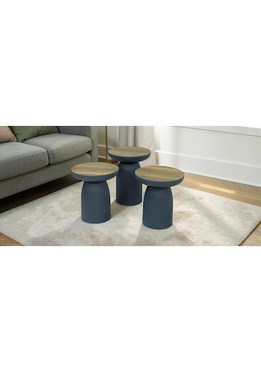 Msy Home Diamond 3'lü Bohem Mantar Zigon Ve Orta Sehpa Yan Sehpa Seti Siyah-ceviz