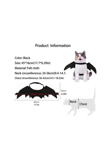 Willowhaven Siyah Kedi Yarasa Kanatları Kostümü 2li Set - Yumuşak Polyester Halloween Evcil Aksesuar