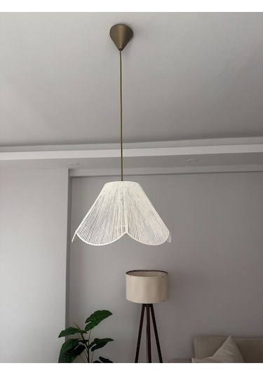 Hasır El Yapımı Bohem Çiçek Şekilli Rustik Avize - Beyaz Beyaz