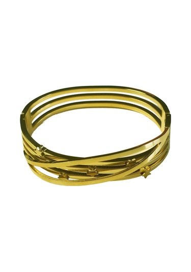 Uzel Çelik Gold Altın Renk Yıldızlı, Simli Çelik Bileklik Gold