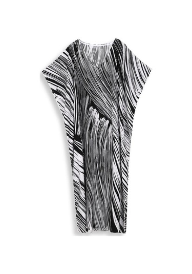 Edolynsa Siyah Çizgili Bol Kadın Kaftan Sabahlık Büyük Boy Ev Giyimi Rahat Giyim Yazlık Giyim Mayo Üst Kıyafet Q1594 Çok Renkli