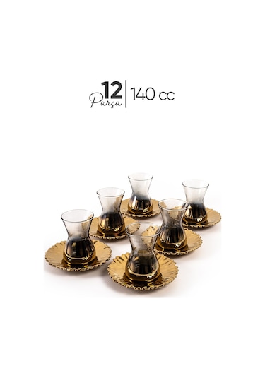 Mest 12 Parça Titanyum Gold Çay Bardağı Ve Çay Tabağı Seti - 140 Cc Şıklık Ve Zarafet Gold