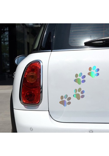 Monyee Vinil Araba Stickerları: Kedi Köpek Ayak İzi Desenli, Renkli Yansımalı, Su Geçirmez, Kolay Kurulum, Araba Dekorasyonu