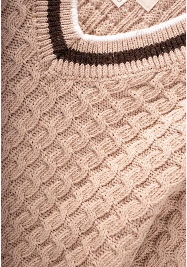 Cigit Saç Örgü V Yaka Kazak 2-9 Yaş Bej Bej