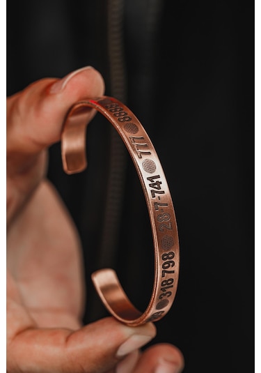 Erkek Bakır Bileklik - Sayı Sekansları Melek Sayılar Aşk Para Sağlık Mutluluk Vs Her Bileğe Uyar
