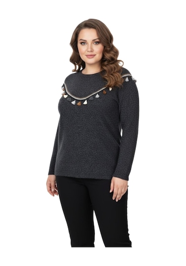 Wearon Kadın Yumoş Önü Püsküllü Modelli Bluz Bgl-st05142 Antrasit