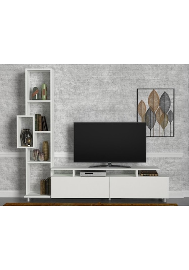 Dekorister Tulip Kitaplıklı Tv Ünitesi Beyaz