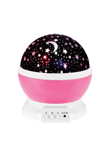 Renkli Yıldız Projeksiyon Lambası - Gece Işığı Ve Masa Lambası Özelliği Pembe, Ay Ve Yıldız Desenli