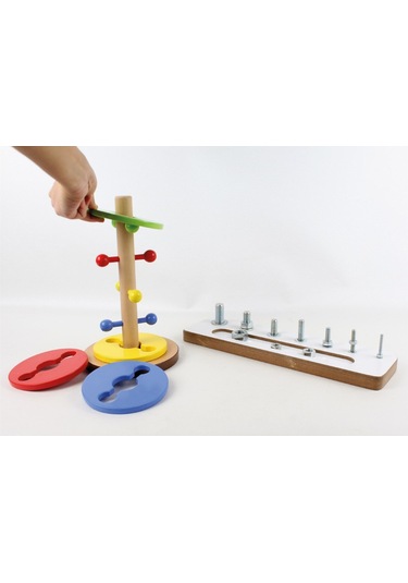 Ahşap El Ve Göz Koordinasyonu Oyun Seti2 Halka Geçirme-Vida Çalı