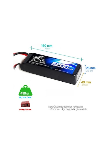 Leopard Power 5200 mAh 11.1V 3S 40C Lityum Polimer Lipo Batarya Pil T Plug