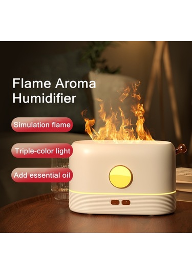 Jf801 Masaüstü Simülasyonu Alev Aroma Difüzör Nemlendirici, Renk: Tek Renkli Açık-beyaz