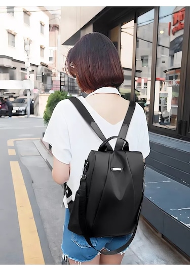 Moveevo Kadın Çift Askılı Sırt Çantası - Minimalist Desenli Nilon Oksford Kumaş - Dışarıda Kullanıma Uygun - Kahverengi Diğer