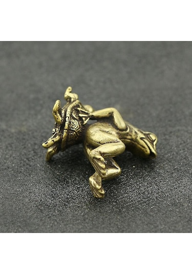 Sevimli Mini Pirinç Kurbağa Kaplumbağa Üzerinde Oturuyor Vintage Hayvan Heykeli Metal Figür Ofis Masası Dekoru Süs Oyuncak Hediye 3.5x4cm 3 Adet