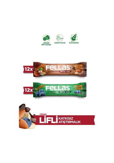 Fellas Meyve Bar 40 G Süper Ikili Kutu 24 Adet - Krş. Kuruyemiş X 12 Adet + Yaban Mersini X 12 Adet