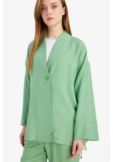 Defacto Relax Fit Krinkıl Kumaş Uzun Kollu Kimono Tunik E1109ax25smgn769 Yeşil