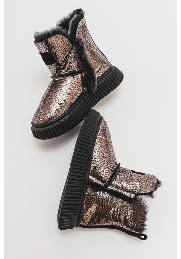 Mnpc Kız Çocuk Platin Hakiki Deri Hakiki Kürklü Suya Dayanıklı Bot 25k4b11048483 Platin