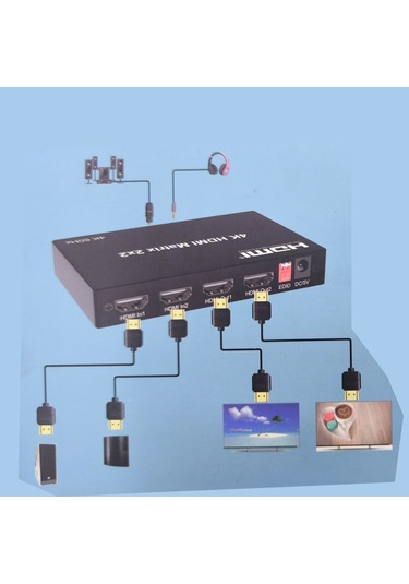 2x2 Hdmı Matrix 4k 60hz Değiştirici 2 İn 2 Out Optik & R/l Ses Çıkışı