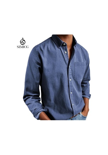 Erkek Gömleği Uzun Kollu Yakalı Erkek Gömleği Koyu Mavi