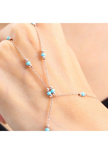 Turkuaz Boncuk Detay Rose Renk Gümüş Şahmeran Rose Gold