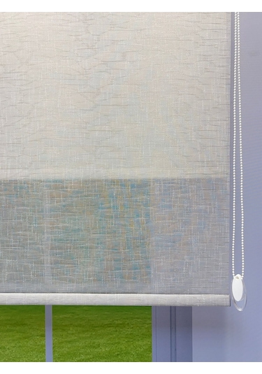 Çift Mekanizmalı Açık Gri Çizgili Desenli Tül Ve Beyaz Mat Stor Perde Gri