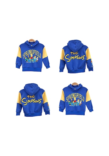 Unisex Çocuk Lacivert Renk Kapüşonlu 3 İplik Sweatshirt Bart Ve Ailesi Lacivert