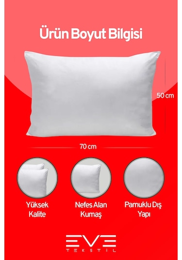 Eve Tekstil Micro Silikon Elyaf Nonwoven Yıkanabilir Antialerjik Yastık 6'lı 50 x 70 CM 700 G Beyaz