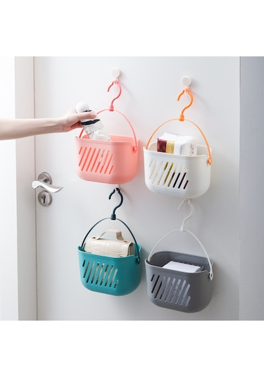 Yunboo Duvar Tipi Mutfak Banyo Organizer Plastik Dolap, Çeşitli Eşyaları Saklamak İçin Pratik Taşınabilir Depolama Sepeti Pembe Pembe