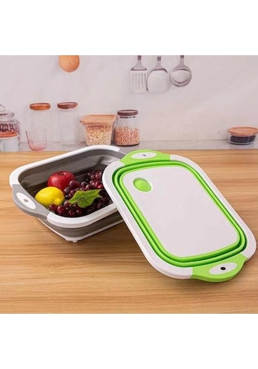 Gri Derin Oluk Tasarımlı Kesme Tahtası Küf Önleyici Kaymaz Çok Fonksiyonlu Damlalıklı Sepet