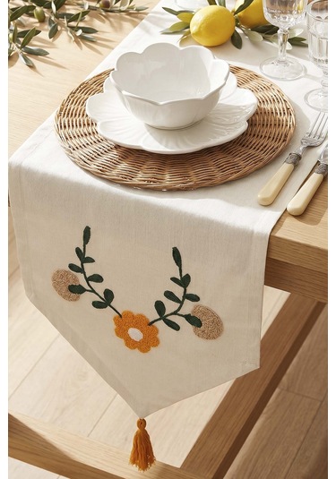 Sarı Papatya Punch İşlemeli Runner 35x140 Cm Çok Renkli