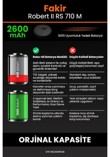 Fakir Robert Rs 710m 2600mah 14.4v Uyumlu Robot Süpürge Pili