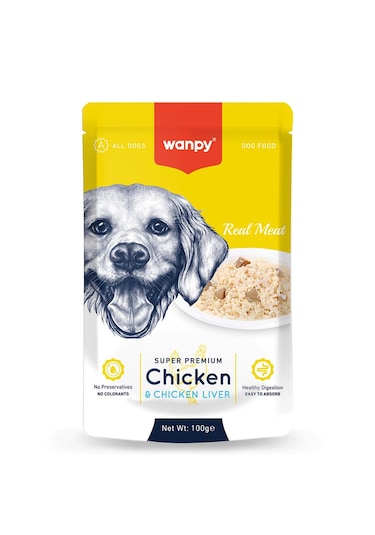 Wanpy Pouch Tavuk Ciğer Yaş Köpek Maması 100 G