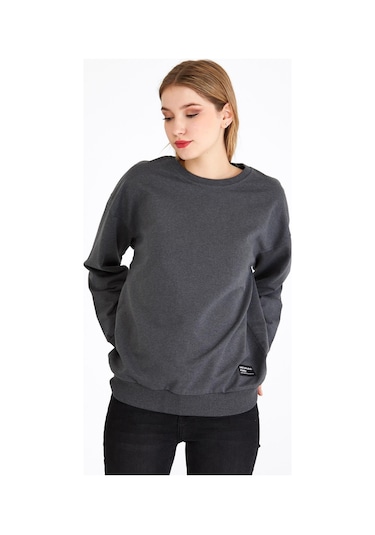 Comeor Kadın Antrasit Basic Bisiklet Yaka Regular Fit Rahat Sweatshirt 001