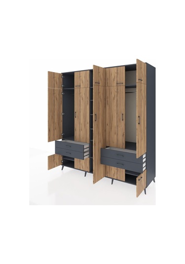 Kronos Dolap 12 Raflı 4 Çekmeceli 2 Askılı 220x59x243 Antrasit-çam/antrasit Atlas Çam/antrasıt