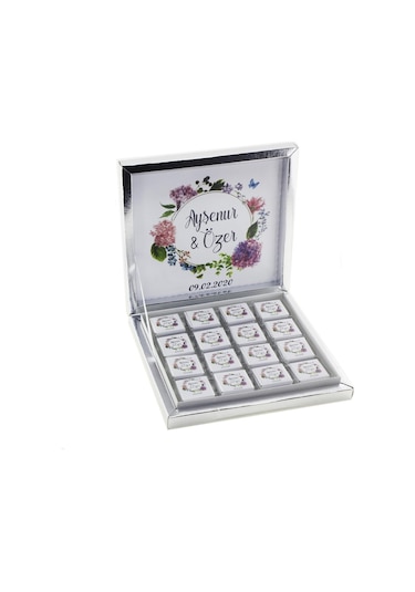 Mutluadim 48 Adet Ortanca Çiçekli Söz Nişan Çikolatası Isme Özel