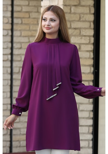 Işıltı Taş Detaylı Büyük Beden Tesettür Takım Mor