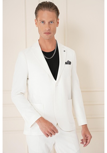 Comfort Fit Torba Cep Dokulu Esnek Pamuk Casual Ekru Ceket C 676 Ekru