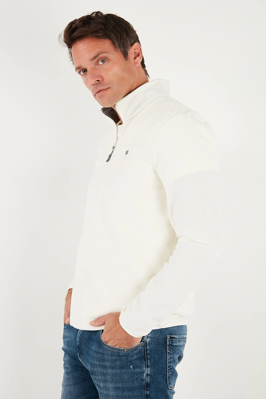 Buratti  Slim Fit Anti-Pilling Tüylenme Yapmayan Bato Yaka Kışlık Şardonlu Erkek Polar 5906001 Ekru